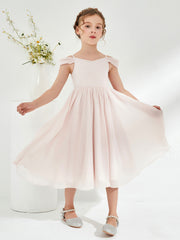 Off-the-shoulder Pleated Girl's Dress Rose Petal