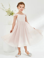 Off-the-shoulder Pleated Girl's Dress Rose Petal