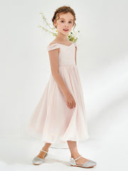 Off-the-shoulder Pleated Girl's Dress Rose Petal