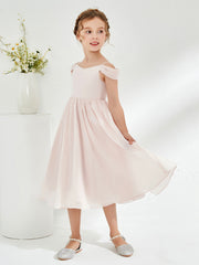 Off-the-shoulder Pleated Girl's Dress Rose Petal