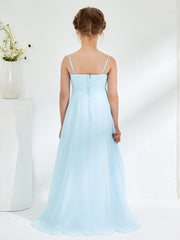V-neck Spaghetti Straps Floor-length Junior Bridesmaid Dresses Sky Blue