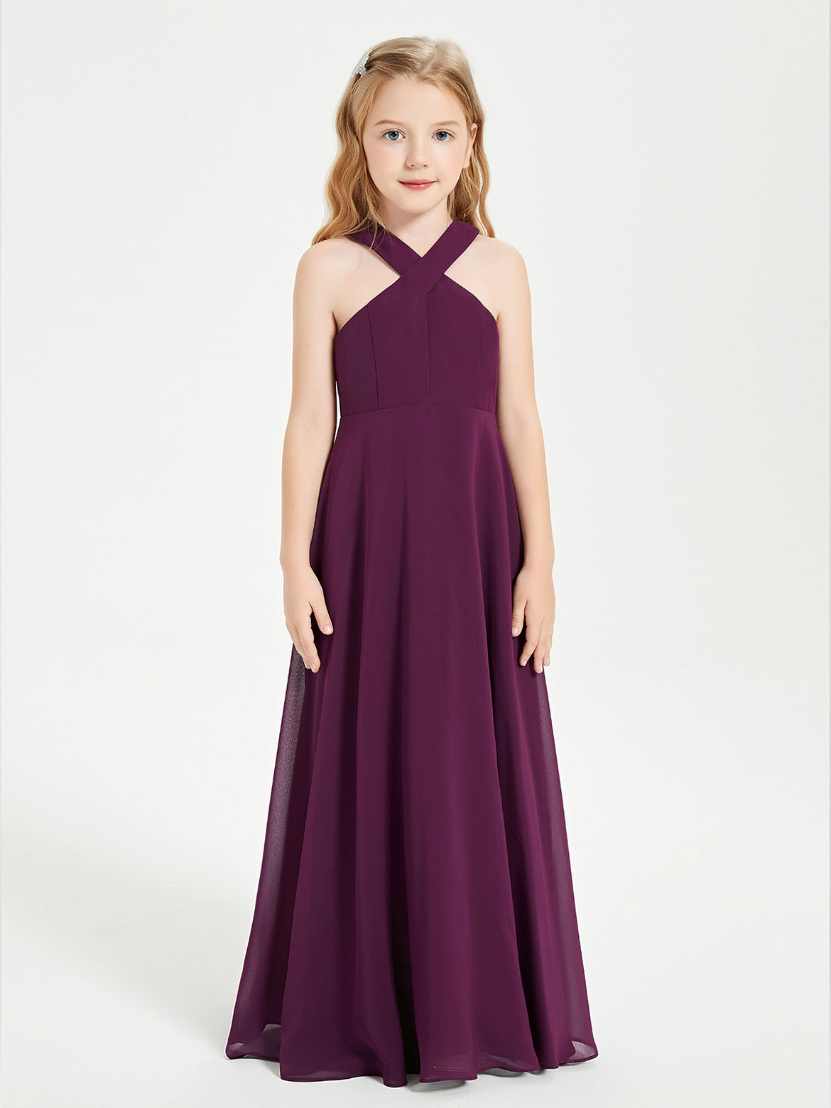 wine color junior bridesmaid dresses BABARONI Chiffon Dusty Rose Junior Bridesmaid Dresses A-line Scoop  Sleeveless Pleated Floor-length Button