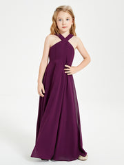 Junior Bridesmaid Dresses Grecian Neckline Floor Length Grape