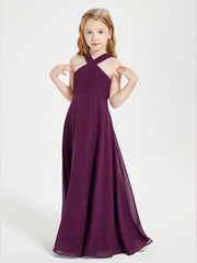 Junior Bridesmaid Dresses Grecian Neckline Floor Length Grape
