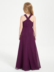 Junior Bridesmaid Dresses Grecian Neckline Floor Length Grape