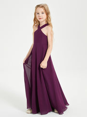 Junior Bridesmaid Dresses Grecian Neckline Floor Length Grape