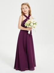 Junior Bridesmaid Dresses Grecian Neckline Floor Length Grape