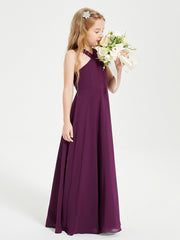 Junior Bridesmaid Dresses Grecian Neckline Floor Length Grape