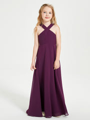 Junior Bridesmaid Dresses Grecian Neckline Floor Length Grape