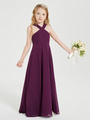 Junior Bridesmaid Dresses Grecian Neckline Floor Length Grape