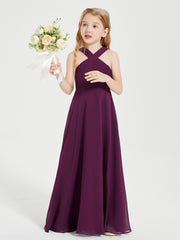 Junior Bridesmaid Dresses Grecian Neckline Floor Length Grape
