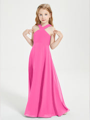 Junior Bridesmaid Dresses Grecian Neckline Floor Length Azalea