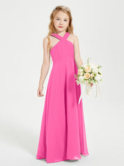 Junior Bridesmaid Dresses Grecian Neckline Floor Length Azalea