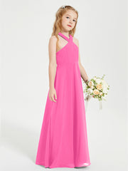 Junior Bridesmaid Dresses Grecian Neckline Floor Length Azalea