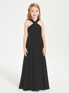 Junior Bridesmaid Dresses Grecian Neckline Floor Length Black