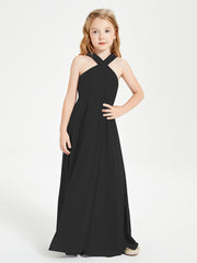 Junior Bridesmaid Dresses Grecian Neckline Floor Length Black