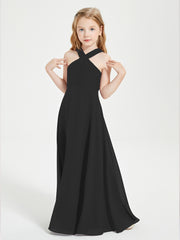 Junior Bridesmaid Dresses Grecian Neckline Floor Length Black