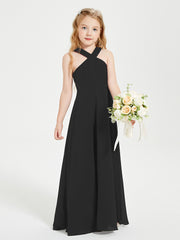 Junior Bridesmaid Dresses Grecian Neckline Floor Length Black