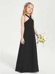 Junior Bridesmaid Dresses Grecian Neckline Floor Length Black