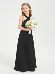 Junior Bridesmaid Dresses Grecian Neckline Floor Length Black