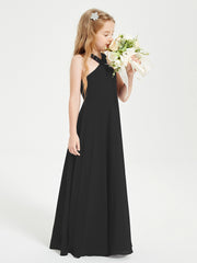 Junior Bridesmaid Dresses Grecian Neckline Floor Length Black