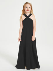 Junior Bridesmaid Dresses Grecian Neckline Floor Length Black