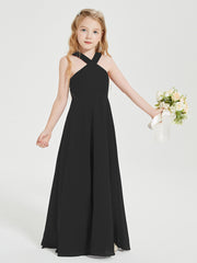 Junior Bridesmaid Dresses Grecian Neckline Floor Length Black