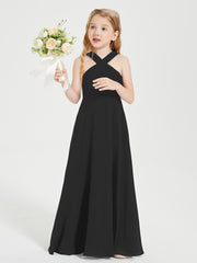 Junior Bridesmaid Dresses Grecian Neckline Floor Length Black