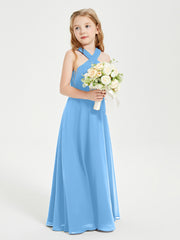 Junior Bridesmaid Dresses Grecian Neckline Floor Length Blue
