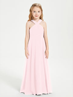 Junior Bridesmaid Dresses Grecian Neckline Floor Length Blushing Pink