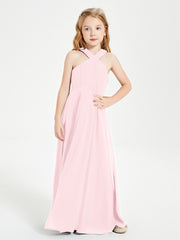 Junior Bridesmaid Dresses Grecian Neckline Floor Length Blushing Pink
