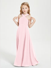 Junior Bridesmaid Dresses Grecian Neckline Floor Length Blushing Pink