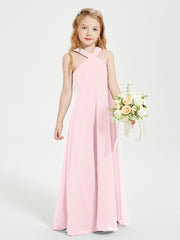 Junior Bridesmaid Dresses Grecian Neckline Floor Length Blushing Pink
