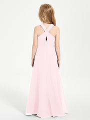 Junior Bridesmaid Dresses Grecian Neckline Floor Length Blushing Pink