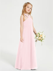 Junior Bridesmaid Dresses Grecian Neckline Floor Length Blushing Pink