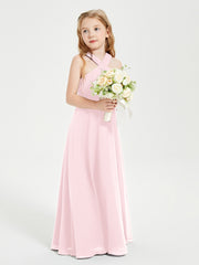 Junior Bridesmaid Dresses Grecian Neckline Floor Length Blushing Pink