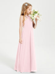 Junior Bridesmaid Dresses Grecian Neckline Floor Length Blushing Pink