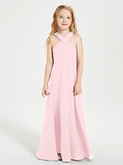 Junior Bridesmaid Dresses Grecian Neckline Floor Length Blushing Pink