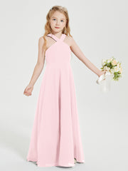 Junior Bridesmaid Dresses Grecian Neckline Floor Length Blushing Pink