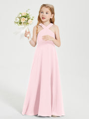 Junior Bridesmaid Dresses Grecian Neckline Floor Length Blushing Pink