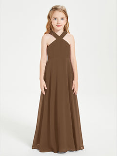 Junior Bridesmaid Dresses Grecian Neckline Floor Length Brown