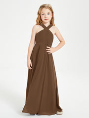 Junior Bridesmaid Dresses Grecian Neckline Floor Length Brown