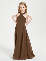 Junior Bridesmaid Dresses Grecian Neckline Floor Length Brown