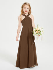 Junior Bridesmaid Dresses Grecian Neckline Floor Length Brown