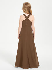 Junior Bridesmaid Dresses Grecian Neckline Floor Length Brown