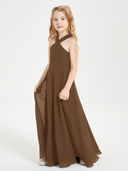 Junior Bridesmaid Dresses Grecian Neckline Floor Length Brown