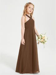 Junior Bridesmaid Dresses Grecian Neckline Floor Length Brown