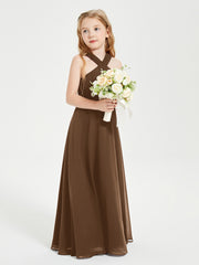 Junior Bridesmaid Dresses Grecian Neckline Floor Length Brown