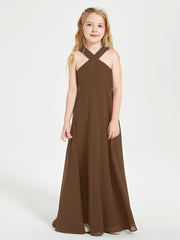 Junior Bridesmaid Dresses Grecian Neckline Floor Length Brown