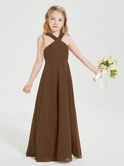 Junior Bridesmaid Dresses Grecian Neckline Floor Length Brown
